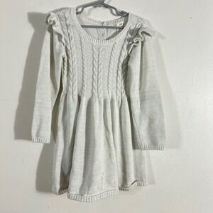 Nannette Sweater Dress Kids 6 White Silver Sparkle Cable Knit Ruffle Dress